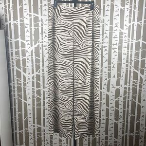 Zebra Print High Waist Wide Leg Pants L Brown Ivory